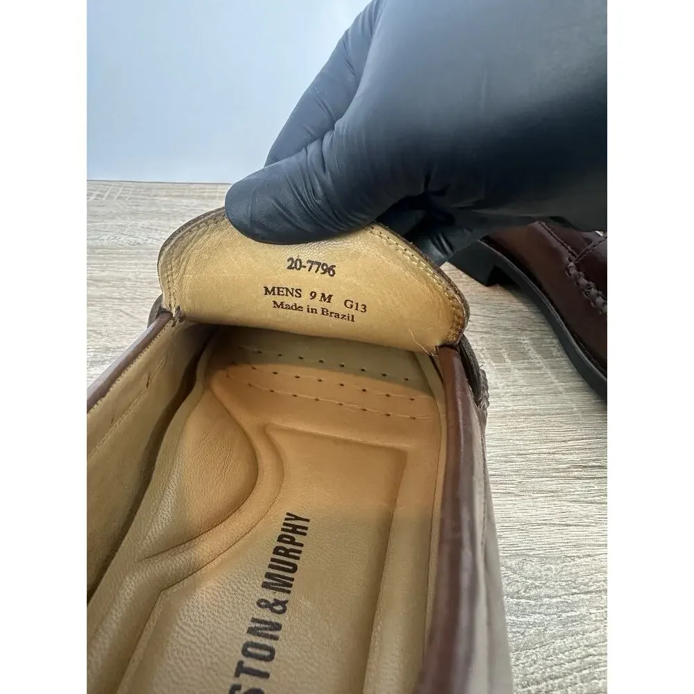 Johnston & Murphy Mens 9M Brown Leather Penny Loafers Slip On Dress Shoes